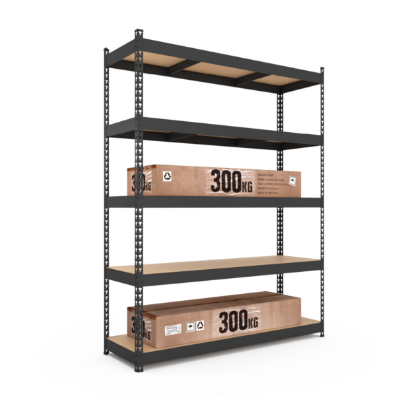 Schwerlastregal, 180x180x50cm, Fachlast 1200kg, 4 MDF-Böden, schwarz
