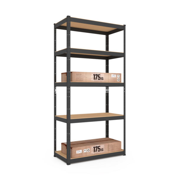 Schwerlastregal, 180x70x30 cm, Max. Tragfähigkeit 875kg, 5 MDF-Böden, schwarz