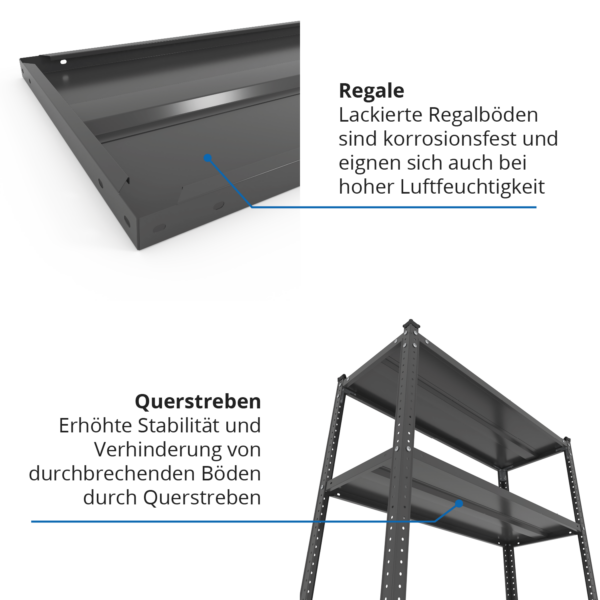 Schraubregal 180x100x60cm, 500 kg, 5 Metallböden, Schwarz – Bild 4