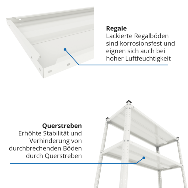 Schraubregal 180x100x60cm, 500 kg, 5 Metallböden, Weiß – Bild 4