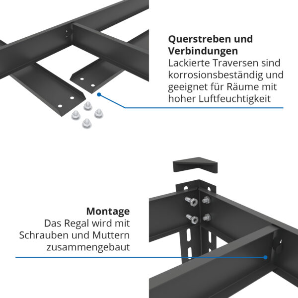 Schraubregal 180x90x50cm, 875 kg, 5 MDF-Böden, schwarz – Bild 3