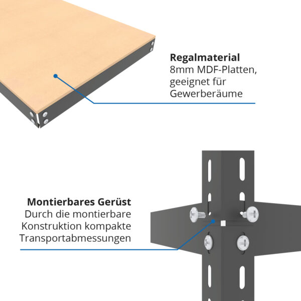 Schraubregal 180x90x50cm, 875 kg, 5 MDF-Böden, schwarz – Bild 4