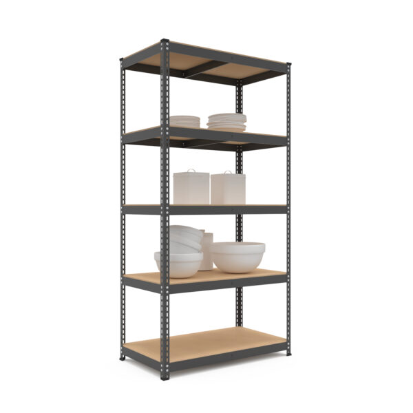 Schraubregal 180x90x50cm, 875 kg, 5 MDF-Böden, schwarz