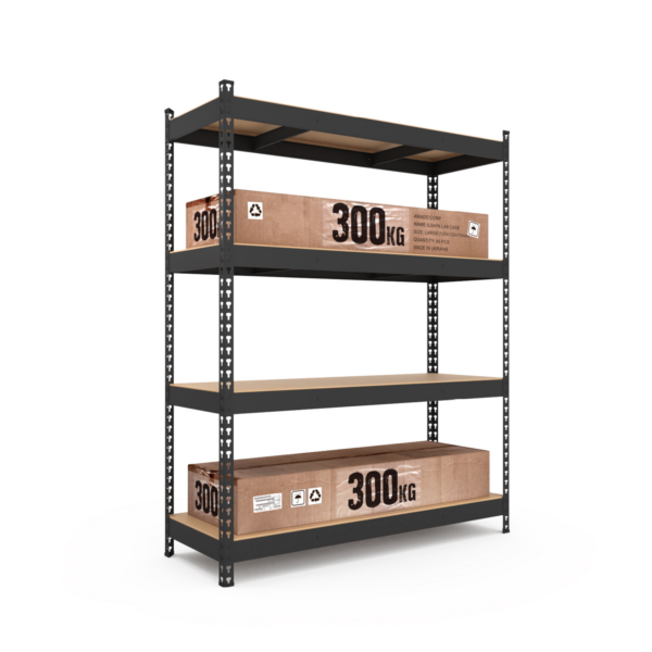 Schwerlastregal, 180x160x50cm, Fachlast 1200kg, 4 MDF-Böden, schwarz