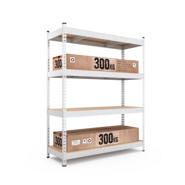 Schwerlastregal, 180x160x50cm, Fachlast 1200kg, 4 MDF-Böden, verzinkt