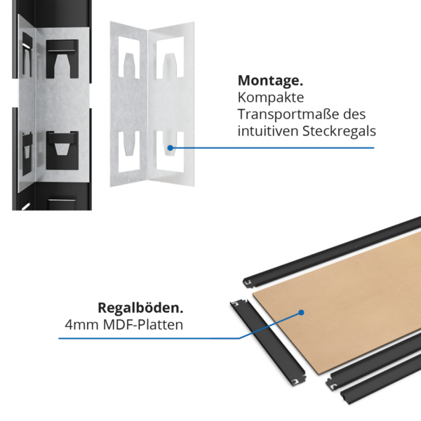 Schwerlastregal, 180x70x30cm 2er-Set, Max. Tragfähigkeit 875 kg, 5 MDF-Böden, schwarz – Bild 4