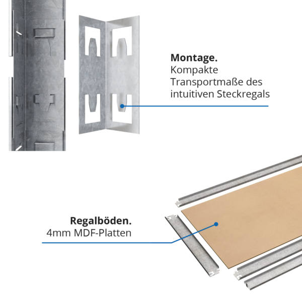 Schwerlastregal, 180x90x40cm 2er-Set, Max. Tragfähigkeit 875kg, 5 MDF-Böden, verzinkt – Bild 5