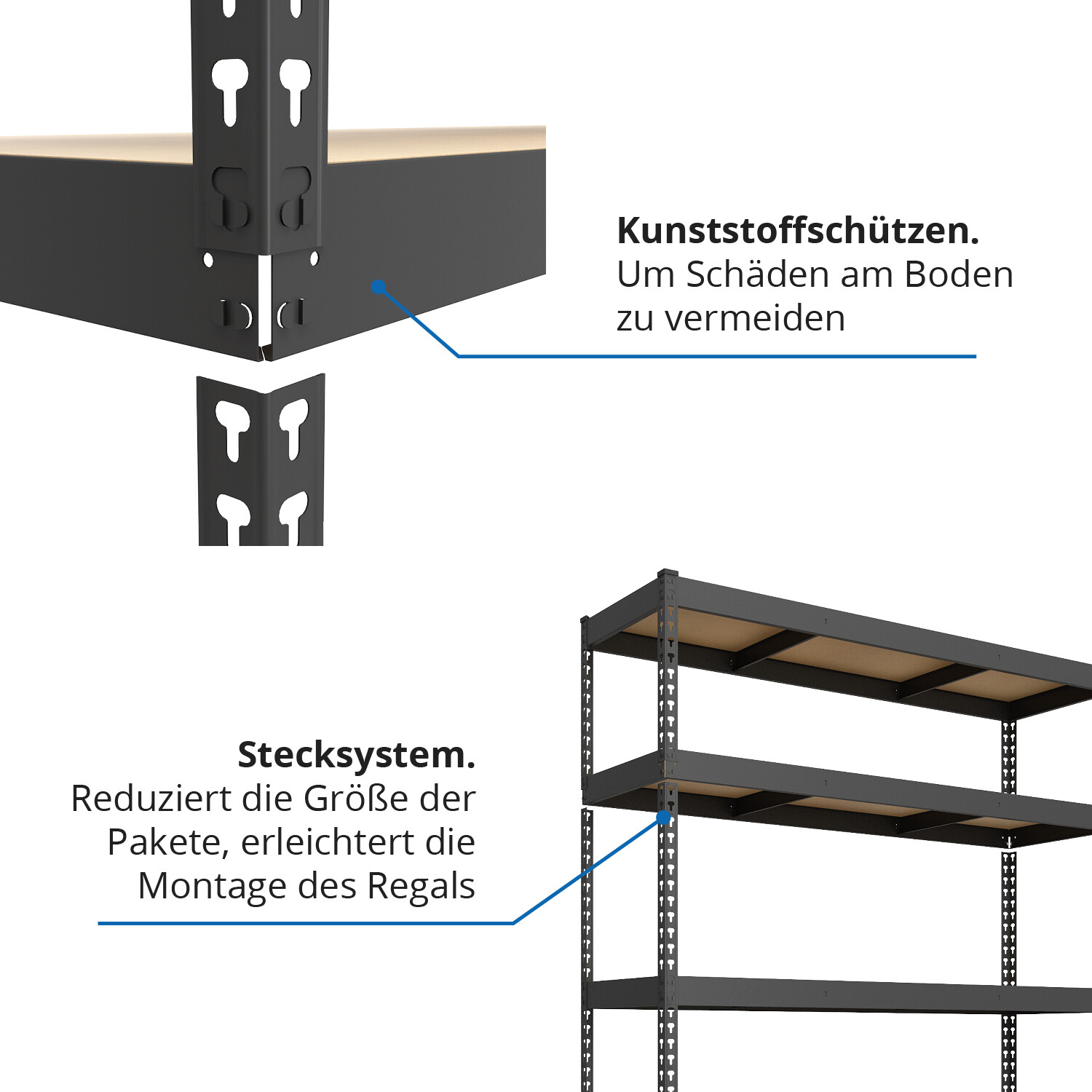 Schwerlastregal, 180x160x60cm, Fachlast 1200kg, 4 MDF-Böden, schwarz 5 Schwerlastregal 180x180x60cm 1200kg 4 MDF-Böden Anthrazit