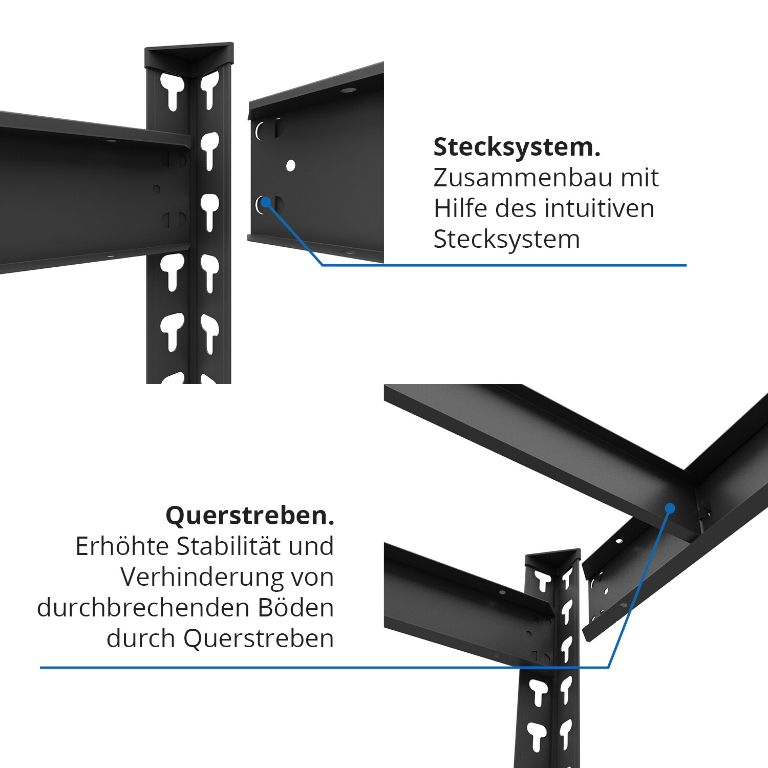 Schwerlastregal, 180x160x60cm, Fachlast 1200kg, 4 MDF-Böden, schwarz 6 Schwerlastregal 180x180x60cm 1200kg 4 MDF-Böden Anthrazit
