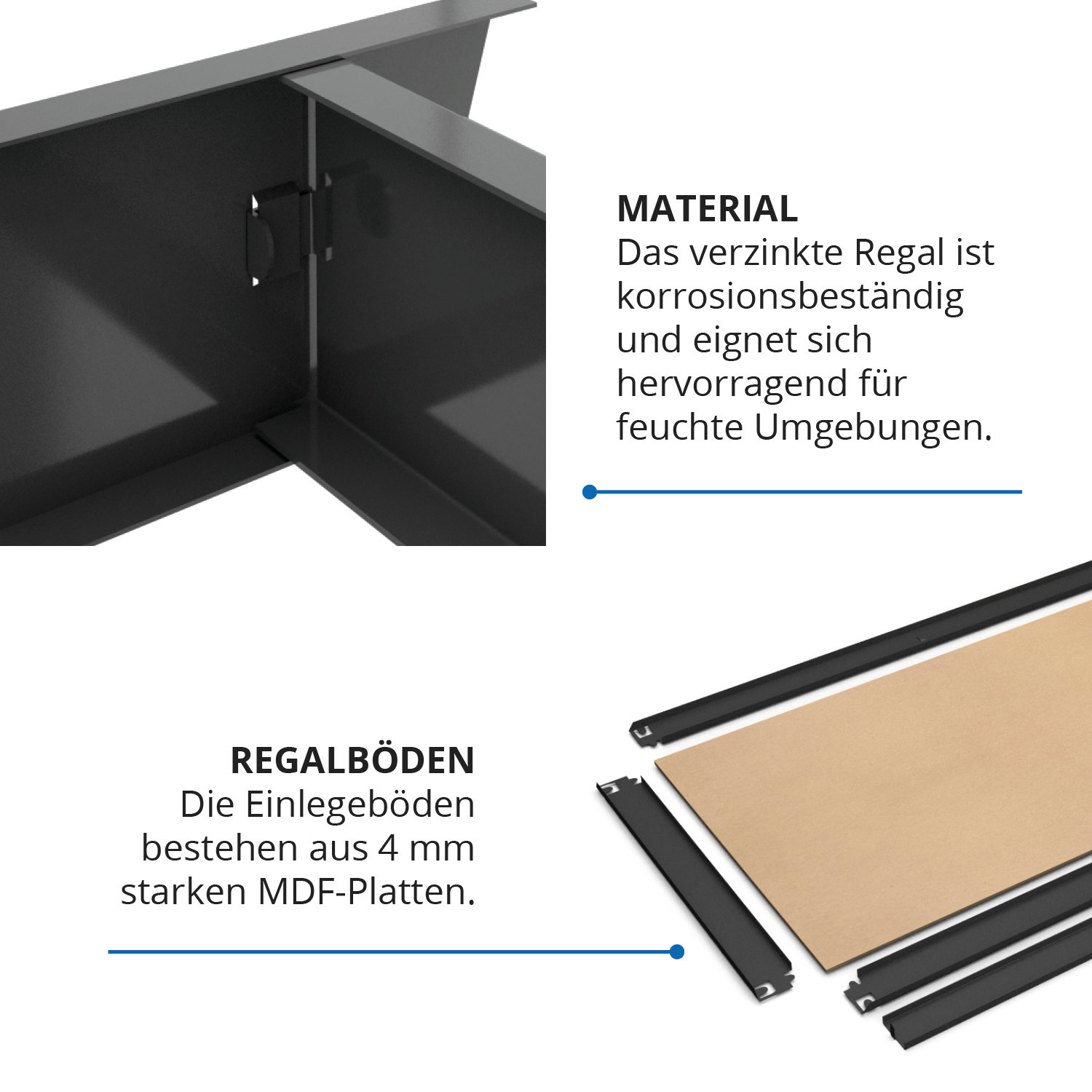 Schwerlastregal, 180x80x40 cm, Max. Tragfähigkeit 875kg, 5 MDF-Böden, schwarz 5 Schwerlastregal, 180x80x40 cm, Max. Tragfähigkeit 875kg, 5 MDF-Böden, schwarz – Bild 5