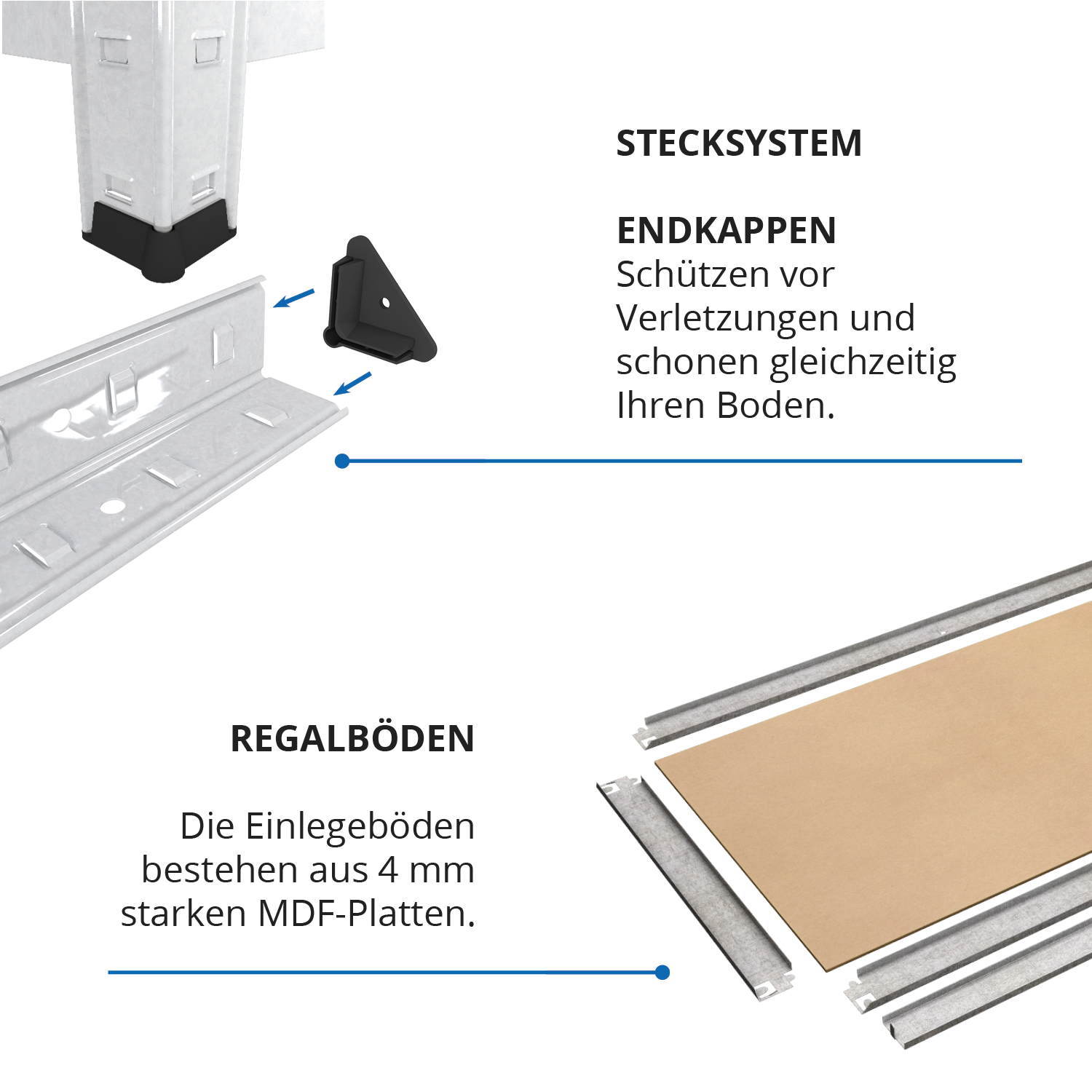 Schwerlastregal, 180x80x40cm 2er-Set, Max. Tragfähigkeit 875kg, 5 MDF-Böden, verzinkt 4 Schwerlastregal, 180x80x40cm 2er-Set, Max. Tragfähigkeit 875kg, 5 MDF-Böden, verzinkt – Bild 4
