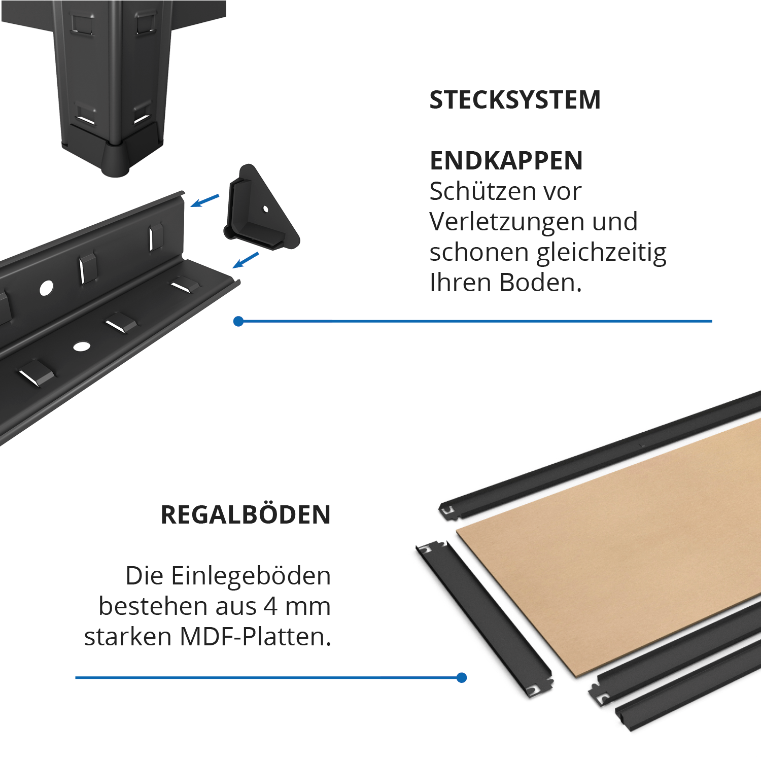 Schwerlastregal, 180x80x40 cm, Max. Tragfähigkeit 875kg, 5 MDF-Böden, schwarz 4 Schwerlastregal, 180x80x40 cm, Max. Tragfähigkeit 875kg, 5 MDF-Böden, schwarz – Bild 4