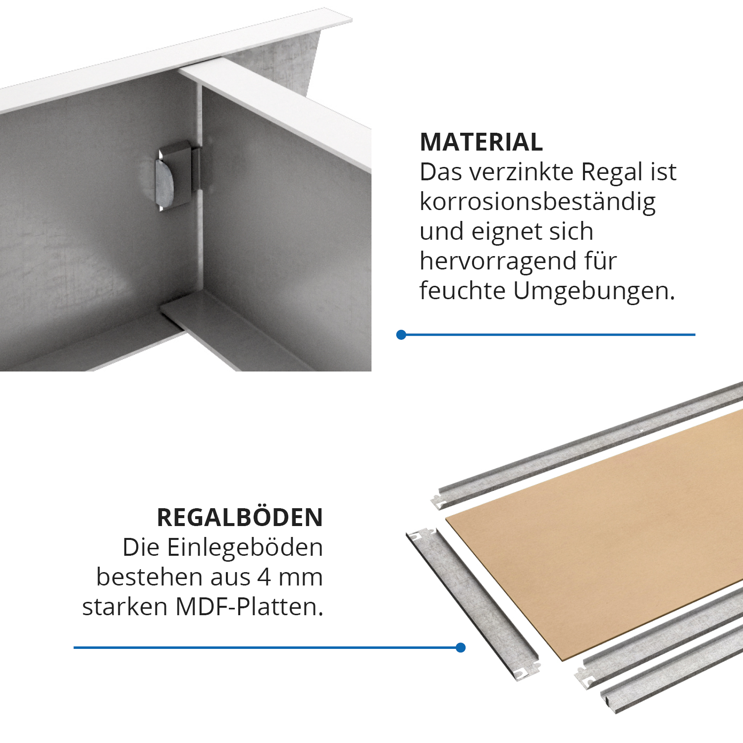 Schwerlastregal, 180x80x40cm 2er-Set, Max. Tragfähigkeit 875kg, 5 MDF-Böden, verzinkt 5 Schwerlastregal, 180x80x40cm 2er-Set, Max. Tragfähigkeit 875kg, 5 MDF-Böden, verzinkt – Bild 5
